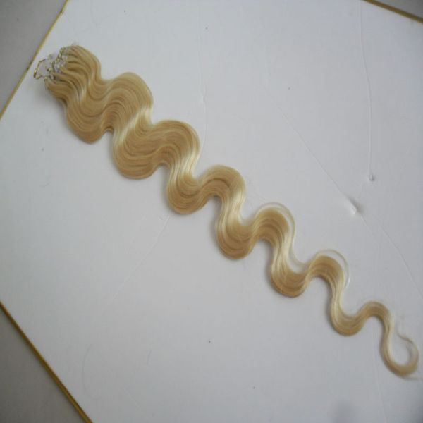 Blondes brasilianisches Haar, gewellt, Mikro-Loop-Echthaarverlängerung, 100 g Mikroperlen-Haarverlängerung