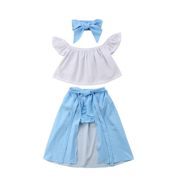 

1-6y toddler kids baby girl clothes short sleeve off shoulder lace cotton dot shorts skirts beachwear child outfit 4pcs set, White