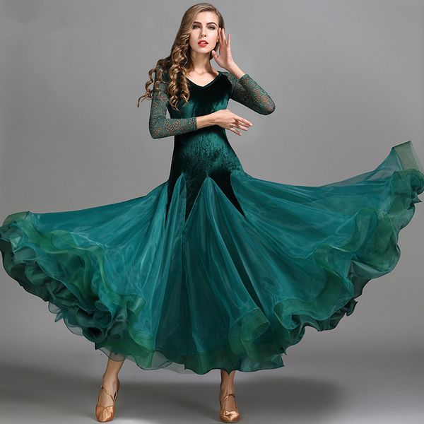 

5 colors green waltz dress rumba standard smooth dance dresses standard social dress ballroom dance competition fringe, Black;red