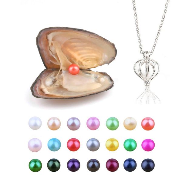 

жемчужные устрицы с круглой 6.5-7.5 мм любовь желание реальный пресноводный жемчуг и ожерелье набор (цепь 55 см, Silver