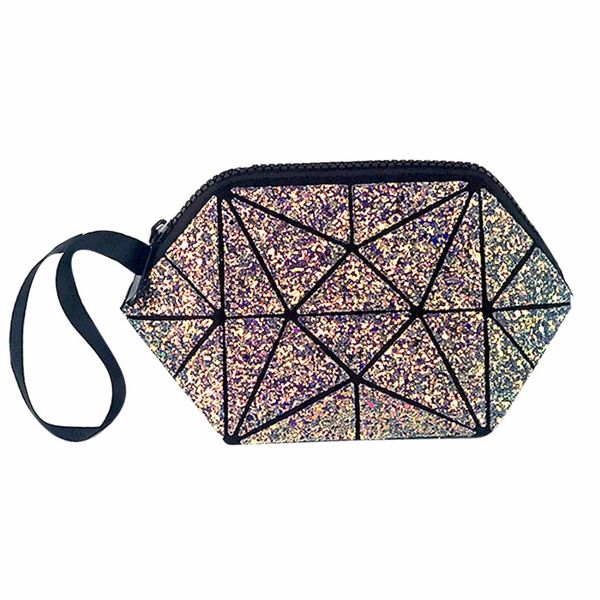 

2018 new fashion women makeup case cosmetic bags ladies key phone storage bag classic laser geometric travel storage handbags