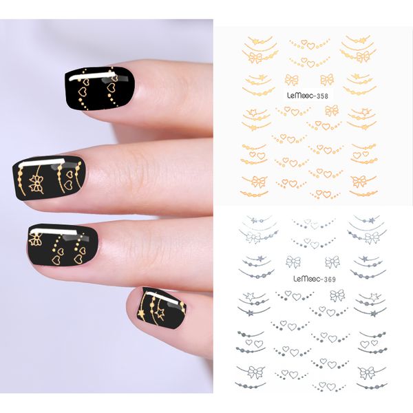 

lemooc 1 sheet gold silver designs water decal nail art decoration for manicure watermark nail transfer sticker, Black