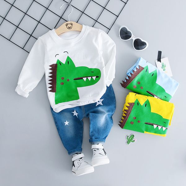 

hylkidhuose 2018 autumn infant clothing sets girl boy clothes suits baby t shirt jeans cartoon casual style kid child clothes, White