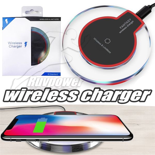 

High Quality Qi Wireless charger Charging For Iphone XR XS 7Plus Samsung S9 S8 Note 9 Plus Crystal Charging Pad With Retail Package