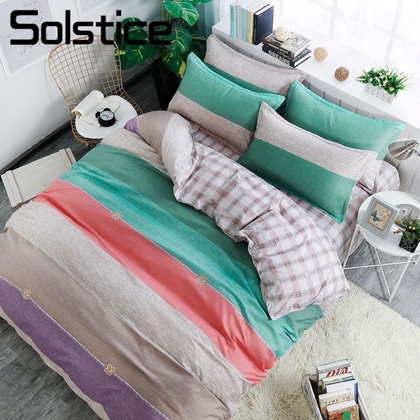 

solstice home textile simple nordic color stripe cyan duvet cover pillowcase bed sheet kid teen boy/girl bedding linen set