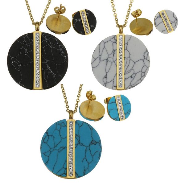 

2018 round earrings for lady flat round jewelry sets pendant necklace steel gold trendy weddings christmas gift, Silver