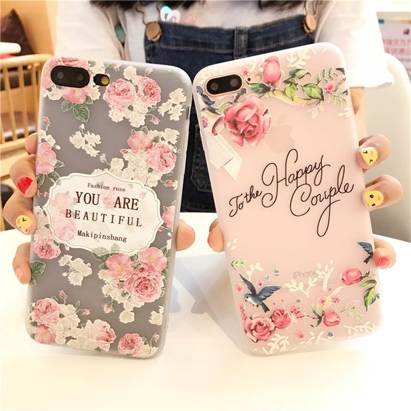

tpu soft cover phone case relief flower gril phone case full coque for iphone 8 plus case