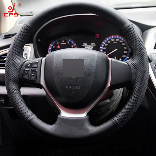 

black leather hand-stitched car steering wheel cover for suzuki celerio s-cross sx4 2013 2014 suzuki vitara 2015