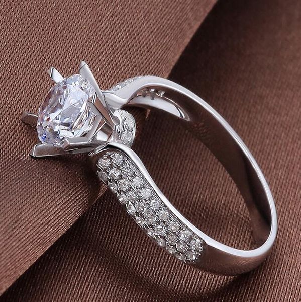 

2018 новая мода кольцо подлинная 2ct топаз имитация алмаз cz стерлингового серебра 925 женщин обручальное обручальное кольцо подарок, Golden;silver