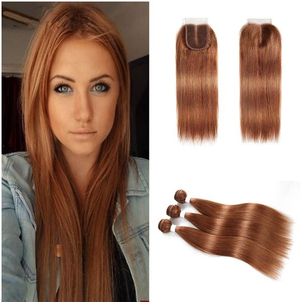 2019 Brazilian Straight Hair Weave Bundles With Closure Color 30