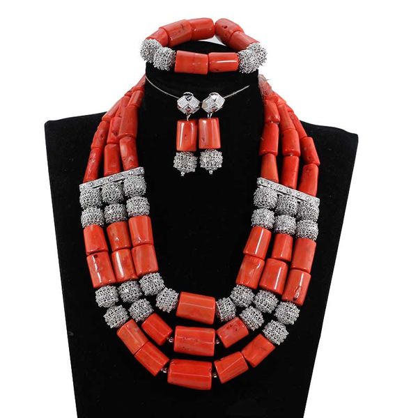 

superior real coral beads african jewelry sets for wedding silver beaded jewelry set nigerian coral women cnr815, Slivery;golden