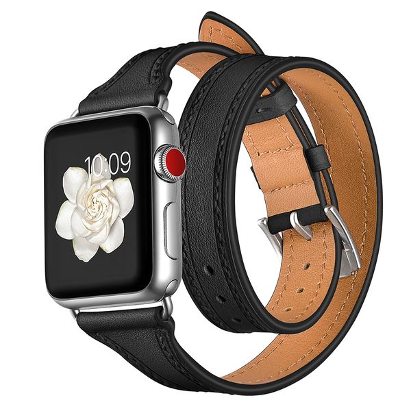 

genuine leather loop strap band 42mm 38mm series 3 2 1 iwatch double tou wrist bands metal button bracelet belt, Black;brown
