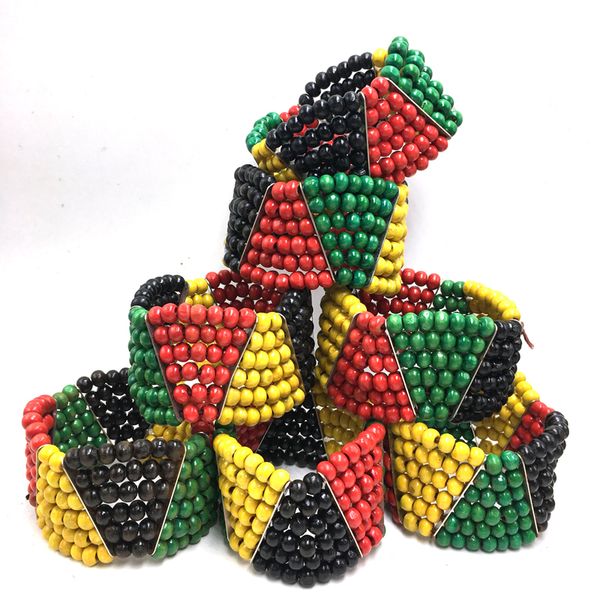

6pcs/lot rasta multi layer wooden bead bracelets, Black