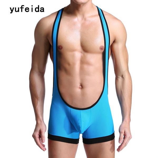 

yufeida mens singlet underwear gay stretch tight unitard leotard polyester undershirts men's bodysuit jumpsuits wrestling, Black;brown