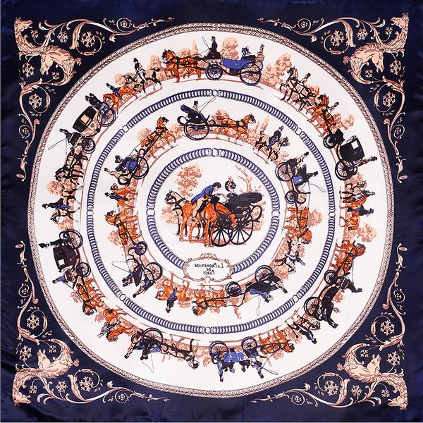 

women vintage square silk scarf handmade red bandana foulard femme large carriage horse print scarfs for ladies, Blue;gray