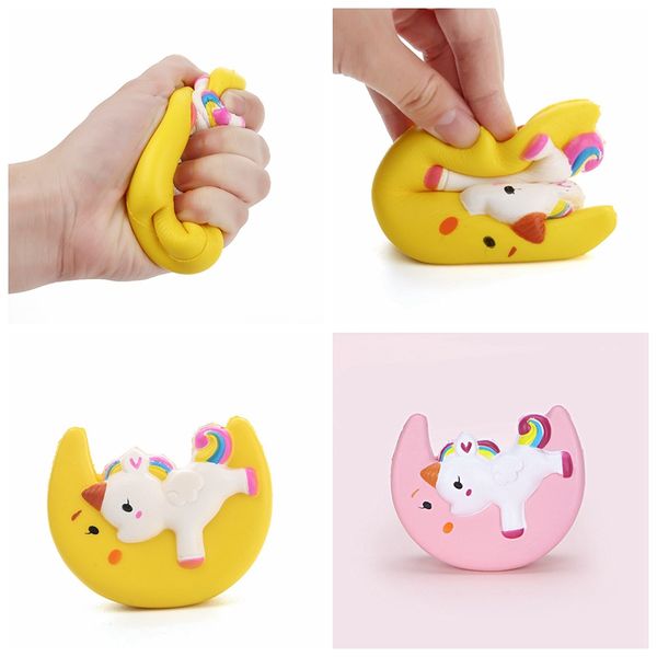 

moon face unicorn horse rainbow squishy slow rising soft squeeze strap decor cake bread kid toy gift