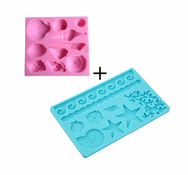 

2pcs/set cute seashell ocean shell sea life silicone mold for fondant chocolate sugar craft diy cake candy decorating