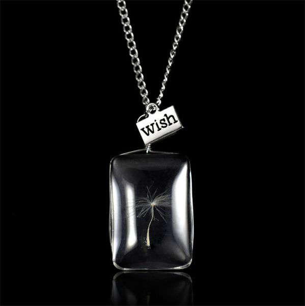 

fashion real natural dandelion seed crystal glass ball necklace oval glass pendant necklace make a wish glass bead jewelry, Silver