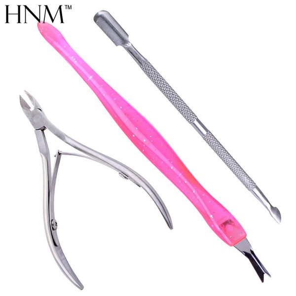 

hnm 3pcs/set nail scissor stainless steel nail art cuticle pusher nipper remover clipper manicure pedicure tools