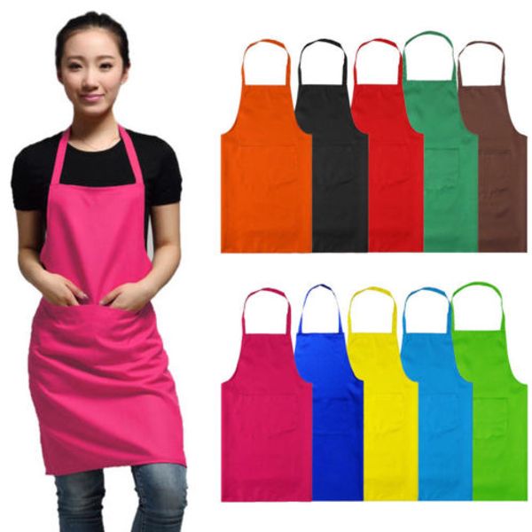 

new arrival 8 colors plain apron+pocket for chefs halter sleeveless apron butcher kitchen cooking craft baking