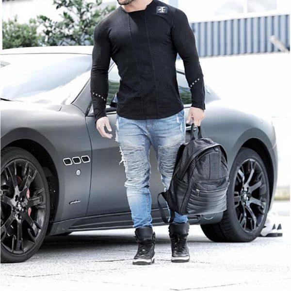 

o-neck men 's casual shirt letter print tanks o -neck t -shirt tight muscle bodybuilding speed drying hip -hop t -shirt, White;black