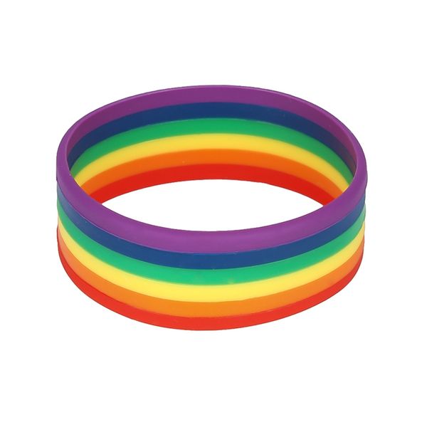 

2018 new fashion silicone rainbow pride bracelet mutilayered rubber gay lesbian wristband jewelry, Golden;silver