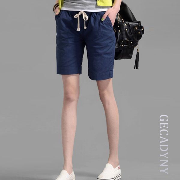 

wholesale- youth casual women short feminina fashion candy color casual shorts elastic waist women's linen collapse shorts, White;black