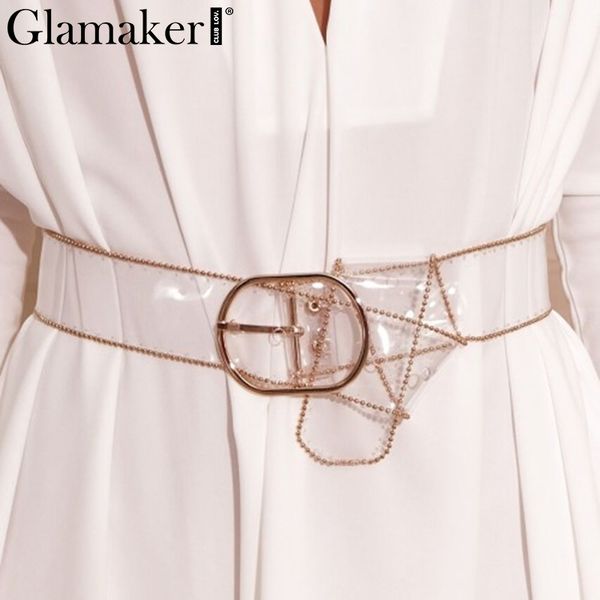

glamaker transparent casual pu leather belt cummerbund luxury fashion party chic belt female winter charm buckle belt for women s18101807, Black;brown