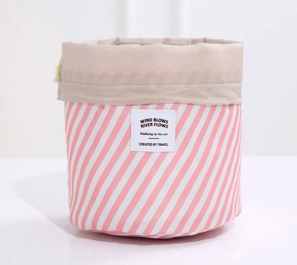 

50pcs geometric printed barrel shaped travel cosmetic storage bag nylon drum washable makeup organizer pouch