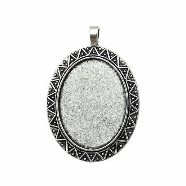 

6 pieces cabochon cameo base tray bezel blank jewelry accessories edges and corners inner size 30x40mm oval necklace pendant setting, Slivery;crystal