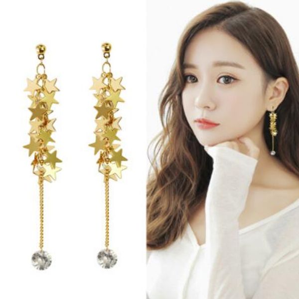

designer jewelry earrings for women s925 sterling silver needle pentagram fringe long earrings fashion of shipping, Golden