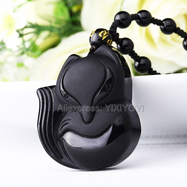 

43x38mm 36x32mm chinese handwork black obsidian hand-carved lucky cute amulet pendant necklace woman man's trendy jewelry, Silver