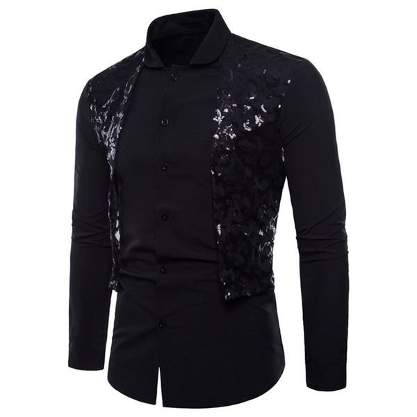 

men social shirt long sleeve lace formal casual suits slim fit tee casual hit color slim fit black man dress shirts camisas, White;black