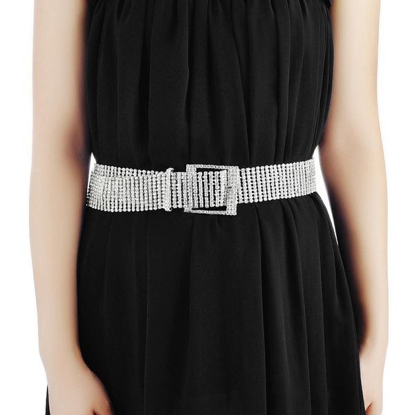 

10 rows full rhinestone shiny waistband women party dress belt chain fashion, Black;brown