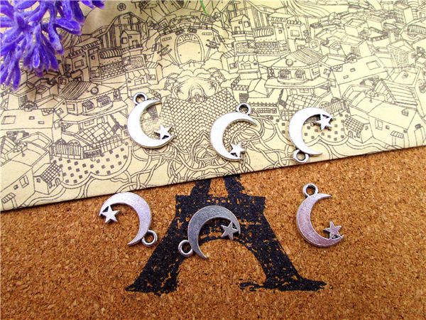 

105pcs- moon and star charms, antique tibetan silver moon and star charm pendants 17x11mm, Bronze;silver