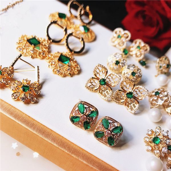 

vintage emerald drop earrings for women s925 sterling silver 18k gold green gemstone baroque palace luxury fine jewelry brincos, Golden;silver