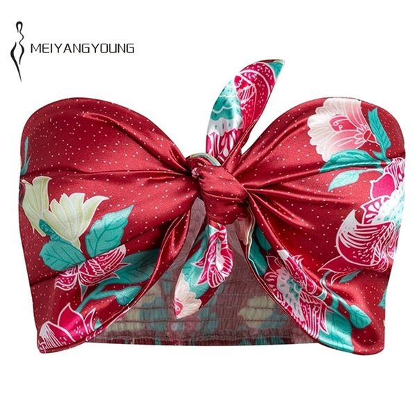 

узел летняя майка boho цветочный принт sexy crop топы пляж мини топы тройники женский шифон бюстье 2018 женщин майки, White