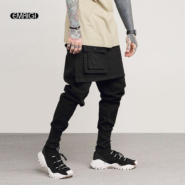 

men fashion casual skirt pant street cargo trousers male rock punk hip hop dancer harem pant jogger sweatpants, Black