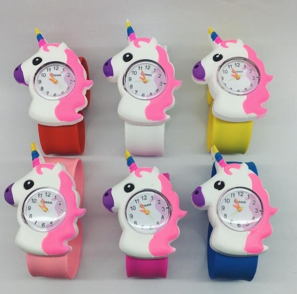 

new 3d cartoon unicorn rubber wristwatch kids slap clap watch watch silicone rubber wrist watch gift, Slivery;brown