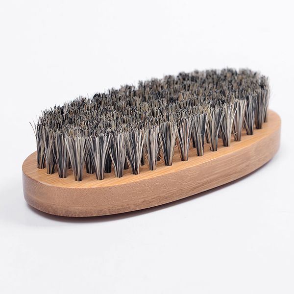 

new boar hair bristle beard mustache brush hard round wood handle anti-staticnew boar hai peach comb hairdressing tool for men, Silver