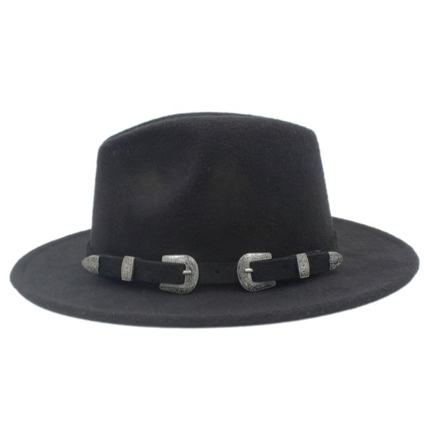 

new fashion wool blend panama cap jazz hat wide brim sombrero godfather cap church hat fedora cap two heads belt, Blue;gray