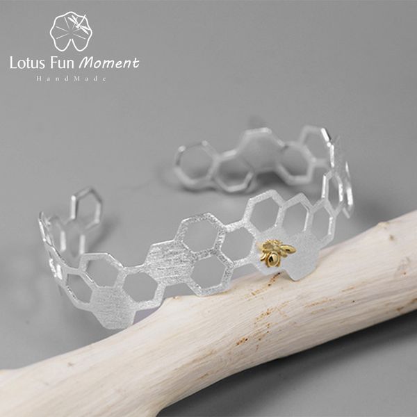 

lotus fun moment real 925 sterling silver natural fashion jewelry creative honeycomb home guard bangle for women bijoux, Black