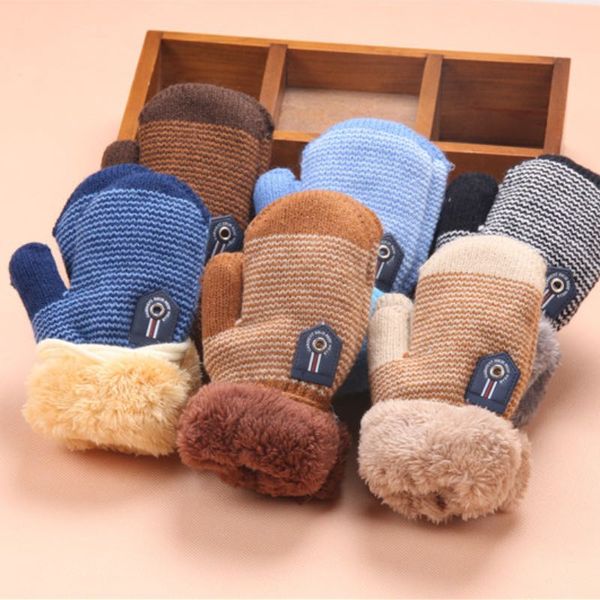 

baby winter warm knitted gloves 6 colors with hanging rope good quality for boys and girls size mittens wholesale, Blue;gray