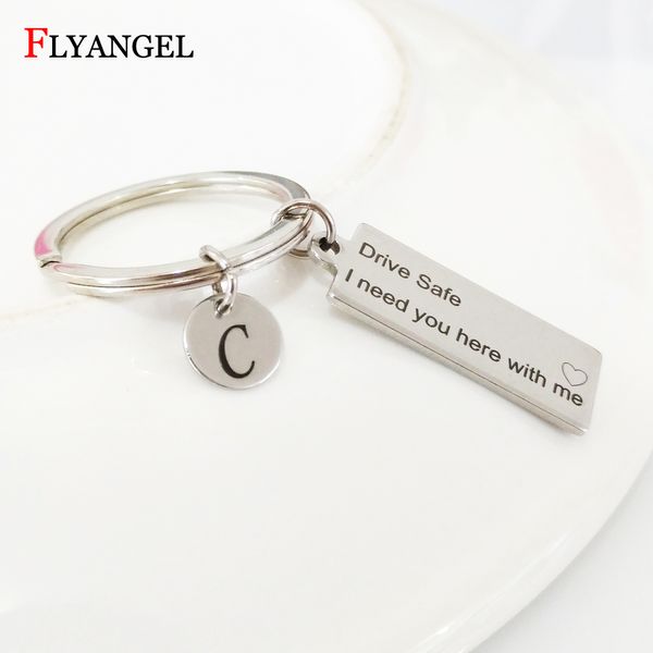 

1pc customized a-z 26 letters charm keychain jewelry engraved drive safe i need you here with me couples gifts key rings, Silver