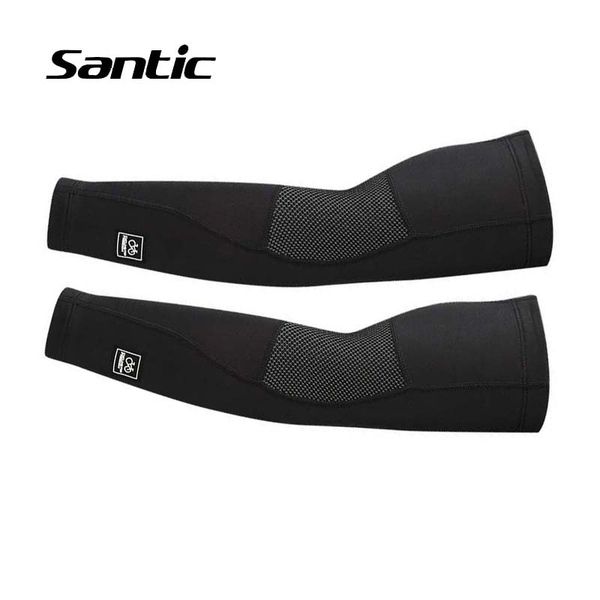 

santic sport safety winter fleece thermal arm sleeve cycling arm warmers bike running basketball volleyball sleeves armwarmers, Black