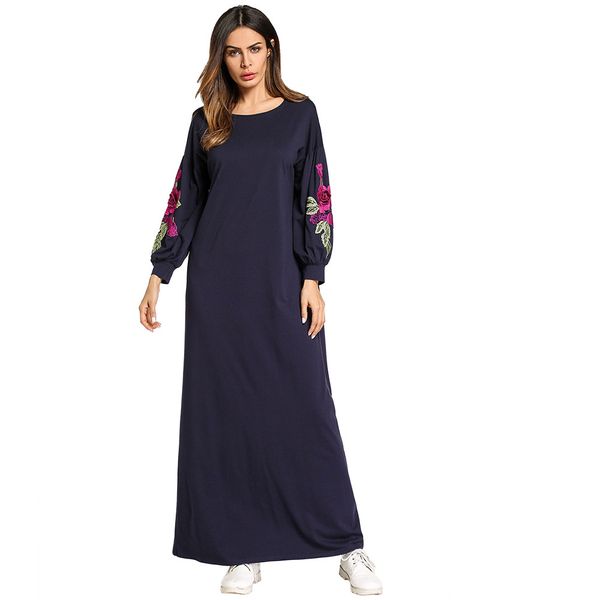 

185763 muslim women middle east ruffles round neck embroidery patchwork long sleeve fashion dresses abaya musulman vestidos mujer, Red
