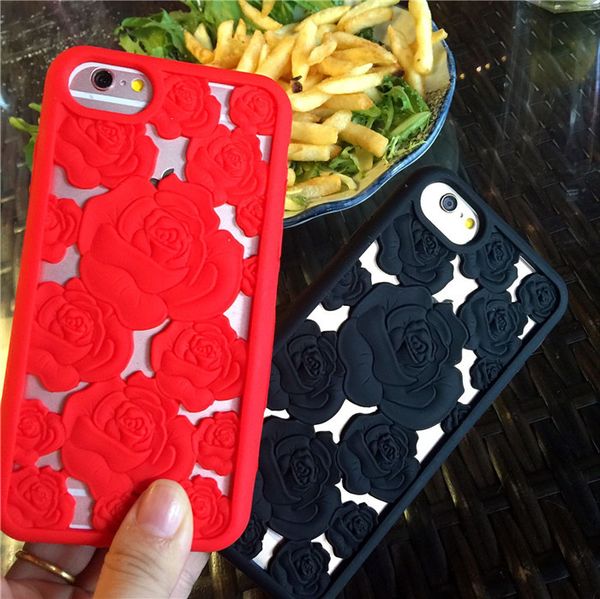 

for iphone 8 plus hollow out case rose flower silicone mobile dissipate heat case chinoiserie style hollow out case