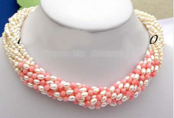 

luster 10strands baroque white freshwater pearl pink coral necklace, Silver
