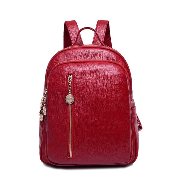 

lastest fashion casual backpack solid color women's genuine leather portable one shoulder school bag