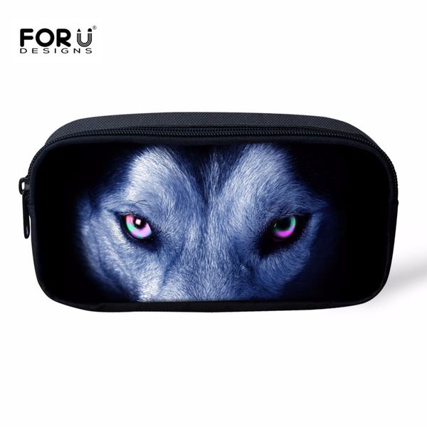 

forudesigns wolf pencil case for boys school pen box storage pouch women's travel make up bag cool animal printing storage bag